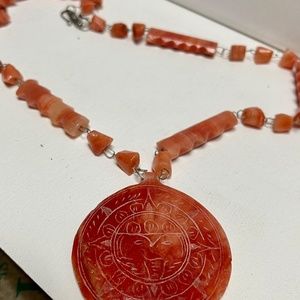 Vintage Coral Colored etched Centerpiece Featured with Matching Beads